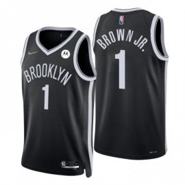 Nike Brooklyn Nets #1 Bruce Brown Jr. Black Mens 2021-22 NBA 75th Anniversary Diamond Swingman Jersey – Icon Edition Mens
