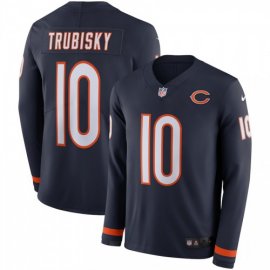 Mens Chicago Bears #10 Mitchell Trubisky Navy Blue Team Color Mens Stitched NFL Limited Therma Long Sleeve Jersey