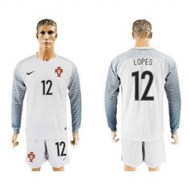 Portugal #12 Lopes White Goalkeeper Long Sleeves Soccer Country Jersey