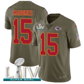 Nike Kansas City Chiefs #15 Patrick Mahomes Olive Super Bowl LIV 2020 Youth Stitched NFL Limited 2017 Salute To Service Jersey