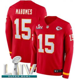 Nike Kansas City Chiefs #15 Patrick Mahomes Red Super Bowl LIV 2020 Team Color Youth Stitched NFL Limited Therma Long Sleeve Jersey