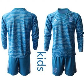 Spain Blank Blue Long Sleeves Goalkeeper Kid Soccer Country Jersey