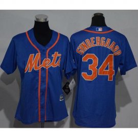 New York Mets #34 Noah Syndergaard Blue Alternate Womens Stitched MLB Jersey