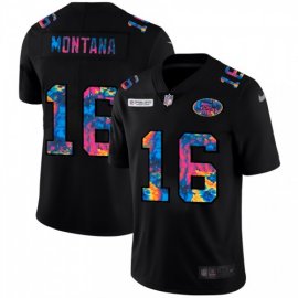 San Francisco 49ers #16 Joe Montana Mens Nike Multi-Color Black 2020 NFL Crucial Catch Vapor Untouchable Limited Jersey