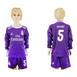 Real Madrid #5 Varane Away Long Sleeves Kid Soccer Club Jersey