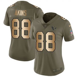 Nike Houston Texans #88 Jordan Akins Olive/Gold Womens Stitched NFL Limited 2017 Salute To Service Jersey