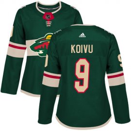 Adidas Minnesota Wild #9 Mikko Koivu Green Home Authentic Womens Stitched NHL Jersey