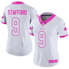 Nike Detroit Lions #9 Matthew Stafford White/Pink Womens Stitched NFL Limited Rush Fashion Jersey
