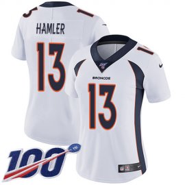 Nike Denver Broncos #13 KJ Hamler White Womens Stitched NFL 100th Season Vapor Untouchable Limited Jersey