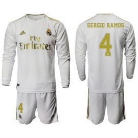 Real Madrid #4 Sergio Ramos White Home Long Sleeves Soccer Club Jersey