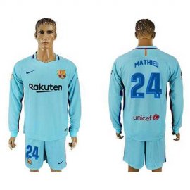 Barcelona #24 Mathieu Away Long Sleeves Soccer Club Jersey