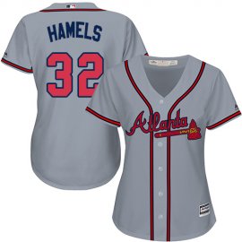 Atlanta Braves #32 Cole Hamels Grey Road Womens Stitched MLB Jersey
