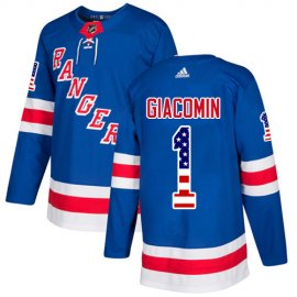 Adidas New York Rangers #1 Eddie Giacomin Royal Blue Home Authentic USA Flag Stitched NHL Jersey