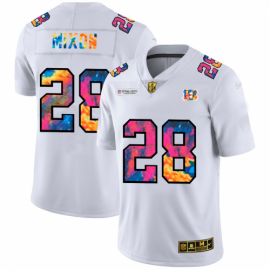 Cincinnati Cincinnati Bengals #28 Joe Mixon Mens White Nike Multi-Color 2020 NFL Crucial Catch Limited NFL Jersey