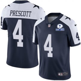 Nike Dallas Cowboys #4 Dak Prescott Navy Blue Thanksgiving Mens Stitched With Established In 1960 Patch NFL Vapor Untouchable Limited Throwback Jersey