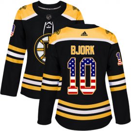 Adidas Boston Bruins #10 Anders Bjork Black Home Authentic USA Flag Womens Stitched NHL Jersey
