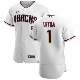 Arizona Diamondbacks #1 Domingo Leyba Mens Nike White Crimson Authentic Home Team MLB Jersey
