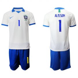 Brazil #1 Alisson White Soccer Country Jersey