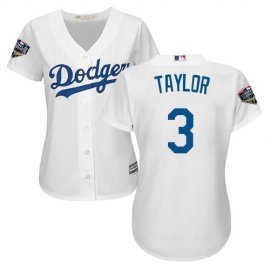 Los Angeles Dodgers #3 Chris Taylor White Home 2018 World Series Womens Stitched MLB Jersey