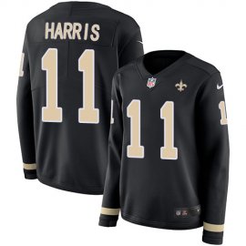 Nike New Orleans Saints #11 Deonte Harris Black Team Color Womens Stitched NFL Limited Therma Long Sleeve Jersey