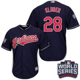 Cleveland Indians #28 Corey Kluber Navy Blue Alternate 2016 World Series Bound Stitched Youth MLB Jersey