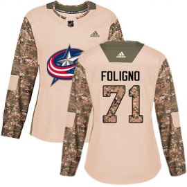 Adidas Columbus Blue Jackets #71 Nick Foligno Camo Authentic 2017 Veterans Day Womens Stitched NHL Jersey