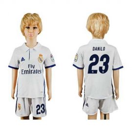 Real Madrid #23 Danilo White Home Kid Soccer Club Jersey