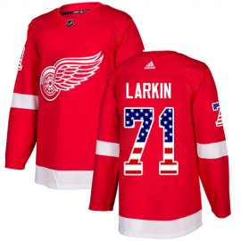 Adidas Detroit Red Wings #71 Dylan Larkin Red Home Authentic USA Flag Stitched NHL Jersey