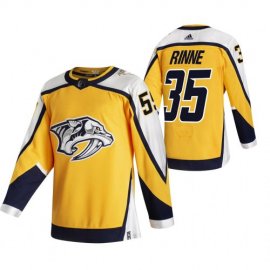 Nashville Predators #35 Pekka Rinne Yellow Mens Adidas 2020-21 Reverse Retro Alternate NHL Jersey