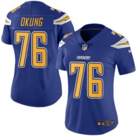 Nike Los Angeles Chargers #76 Russell Okung Electric Blue Womens Stitched NFL Limited Rush Jersey
