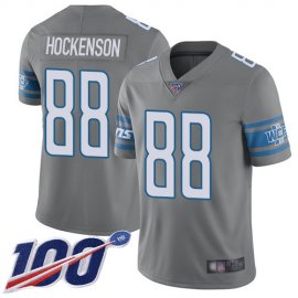 Nike Detroit Lions #88 T.J. Hockenson Gray Mens Stitched NFL Limited Rush 100th Season Jersey