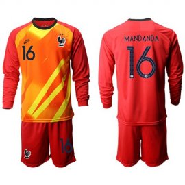 France #16 Mandanda Red Goalkeeper Long Sleeves Soccer Country Jersey
