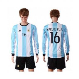 Argentina #16 Marcos Rojo Home Long Sleeves Soccer Country Jersey