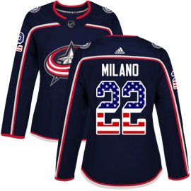 Adidas Columbus Blue Jackets #22 Sonny Milano Navy Blue Home Authentic USA Flag Womens Stitched NHL Jersey