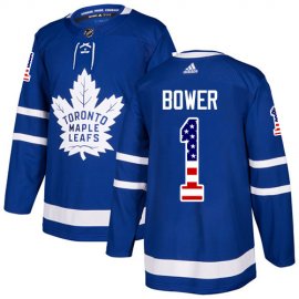 Adidas Toronto Maple Leafs #1 Johnny Bower Blue Home Authentic USA Flag Stitched NHL Jersey