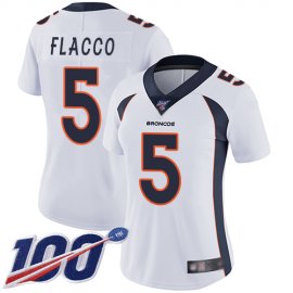 Nike Denver Broncos #5 Joe Flacco White Womens Stitched NFL 100th Season Vapor Limited Jersey