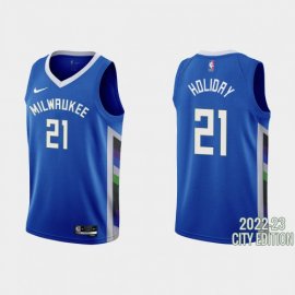 Milwaukee Milwaukee Bucks #21 Jrue Holiday Mens Nike Blue 2022-23 NBA Jersey – City Edition Mens