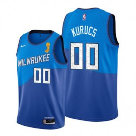 Nike Milwaukee Bucks #00 Rodions Kurucs 2021 NBA Finals Champions City Edition Jersey Blue Mens