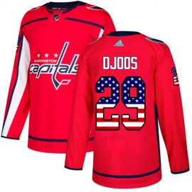 Adidas Washington Capitals #29 Christian Djoos Red Home Authentic USA Flag Stitched NHL Jersey