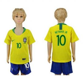 Brazil #10 Neymar Jr Home Kid Soccer Country Jersey