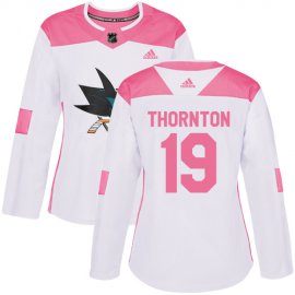 Adidas San Jose Sharks #19 Joe Thornton White/Pink Authentic Fashion Womens Stitched NHL Jersey