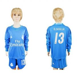 Real Madrid #13 K.Casilla Sky Blue Goalkeeper Long Sleeves Kid Soccer Club Jersey