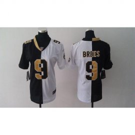 Nike New Orleans Saints #9 Drew Brees Black/White Womens Stitched NFL Elite Split Jersey