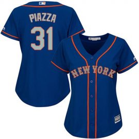 New York Mets #31 Mike Piazza Blue(Grey NO.) Alternate Womens Stitched MLB Jersey