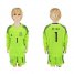 Spain #1 De Gea Shiny Green Long Sleeves Goalkeeper Kid Soccer Country Jersey