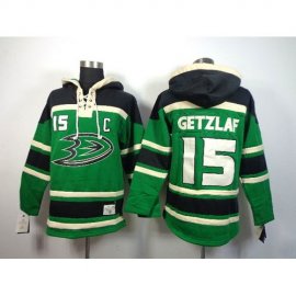 Anaheim Ducks #15 Ryan Getzlaf Green St. Patricks Day McNary Lace Hoodie Stitched NHL Jersey