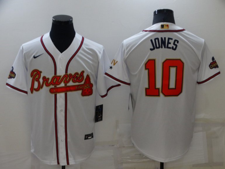 Braves 10 Chipper Jones White 2022 Gold Program Nike Cool Base Jersey Braves 10 Chipper Jones White 2022 Gold Program Nike Cool Base Jersey