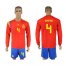 Spain #4 Bartra Red Home Long Sleeves Soccer Country Jersey