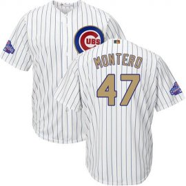 Chicago Cubs #47 Miguel Montero White(Blue Strip) 2017 Gold Program Cool Base Stitched Youth MLB Jersey
