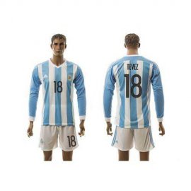 Argentina #18 Tevez Home Long Sleeves Soccer Country Jersey